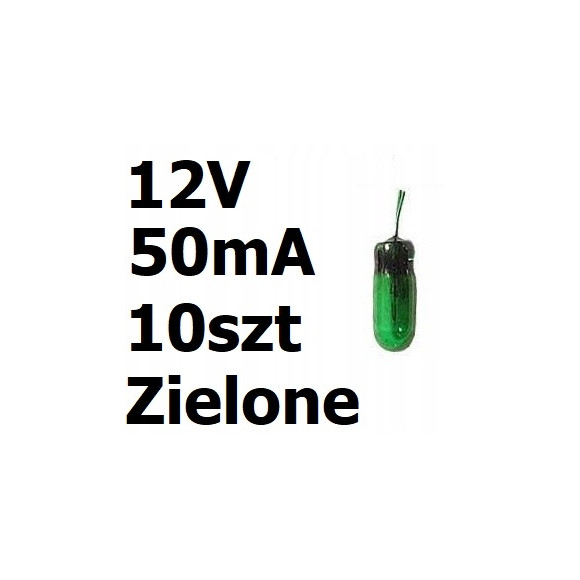 Żarówka miniaturowa zielona 3x7mm 12V 50mA 10szt