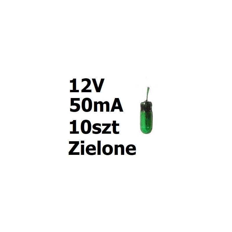 Żarówka miniaturowa zielona 3x7mm 12V 50mA 10szt