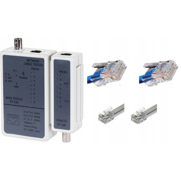 Tester do kabli RJ45, BNC NAR0040 szary