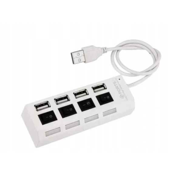 Rozdzielacz na 4 porty USB 2.0 USB HUB przełączany biały