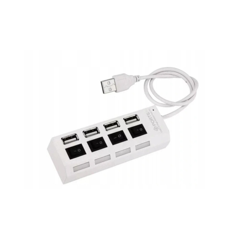 Rozdzielacz na 4 porty USB 2.0 USB HUB przełączany biały