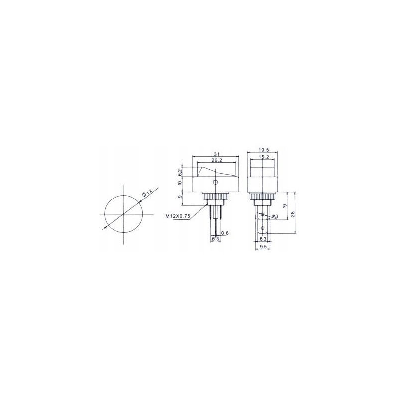 Przełącznik klawiszowy ASW-20D czerwona LED 12V 2szt