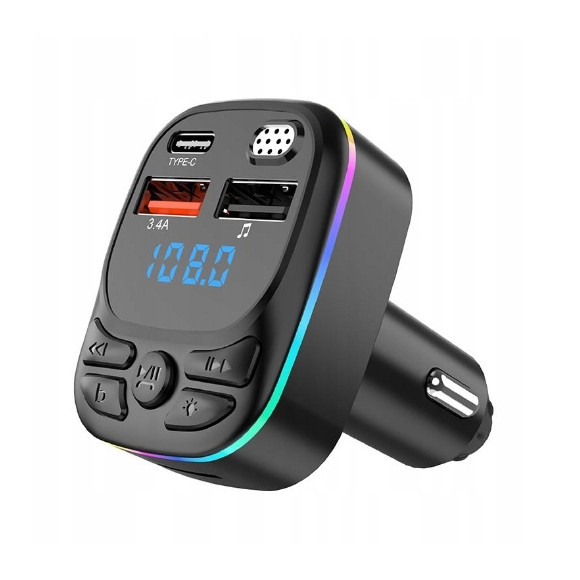 Transmiter Samochodowy pod zapalniczkę 2xUSB, USB-C MP3 Fm C10