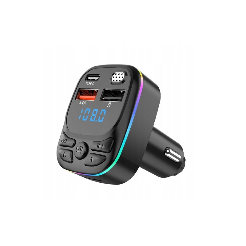 Transmiter Samochodowy pod zapalniczkę 2xUSB, USB-C MP3 Fm C10