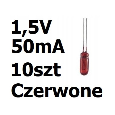 Żarówka miniaturowa czerwona 3x7mm 1,5V 50mA 10szt