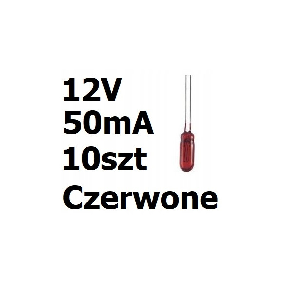 Żarówka miniaturowa czerwona 3x7mm 12V 50mA 10szt