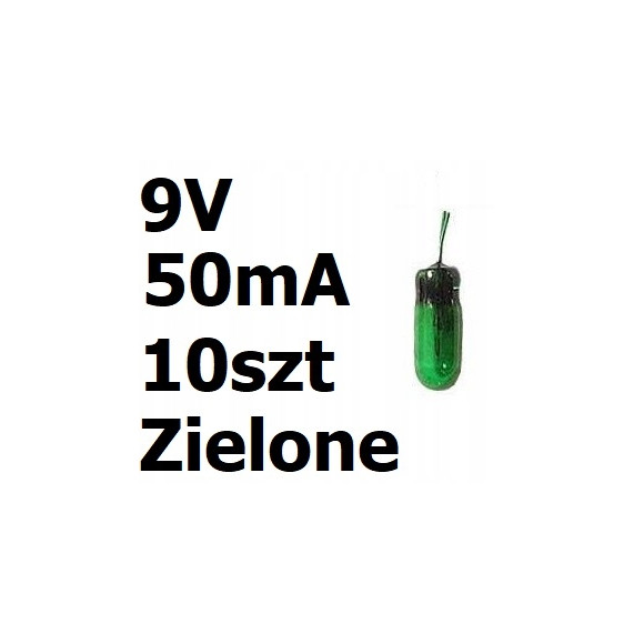 Żarówka miniaturowa zielona 3x7mm 9V 50mA 10szt