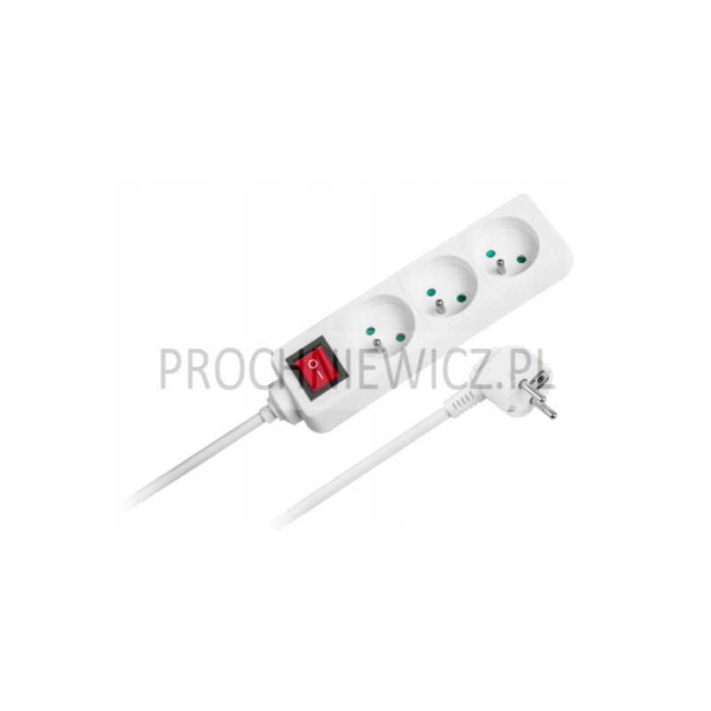 Przedłużacz biały Rebel 3 gniazda, kabel 3m (3x1,5mm) z przełącznikiem