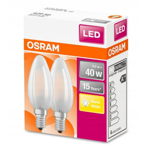 Żarówka świeczka LED E14 Osram 4W=40W 2szt