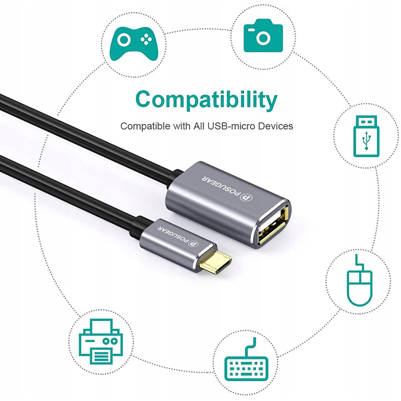 Kabel USB gniazdo A - wtyk micro USB 20cm OTG